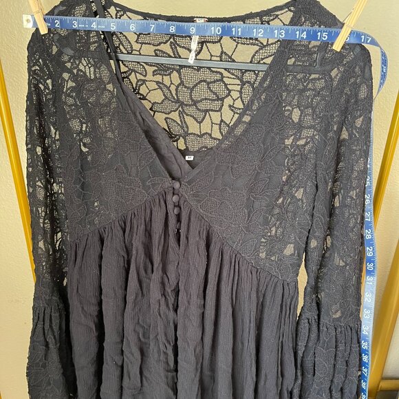 Free People M Black Lace Boho Slip Dress Romantic & Flowy - Picture 5 of 12